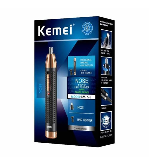 Kemei KM-728 2in1 Rechargeable Nose Hair Trimmer for Men